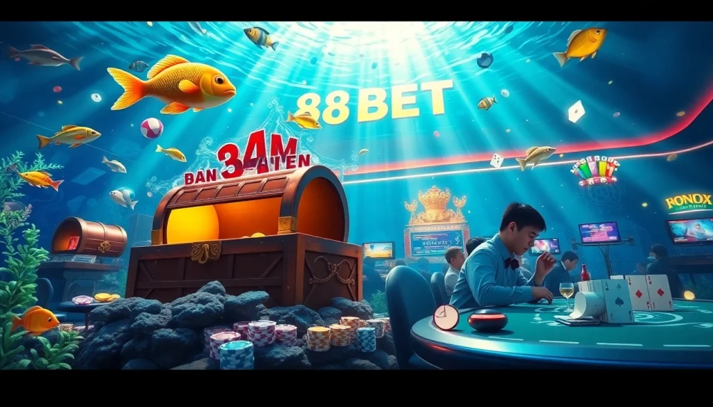 Bắn cá 88BET gameplay scene with vibrant fish graphics and casino elements.