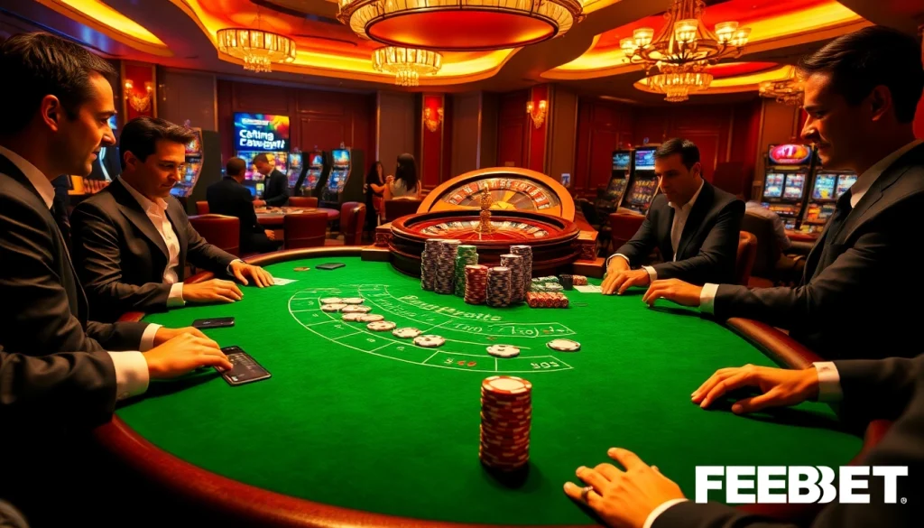 Experience the thrill of FEBET with vibrant casino tables and exciting gambling activities.
