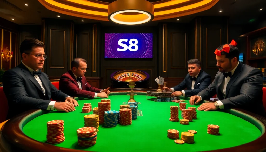 S8 casino scene showcasing poker chips and exciting gameplay in an elegant setting.