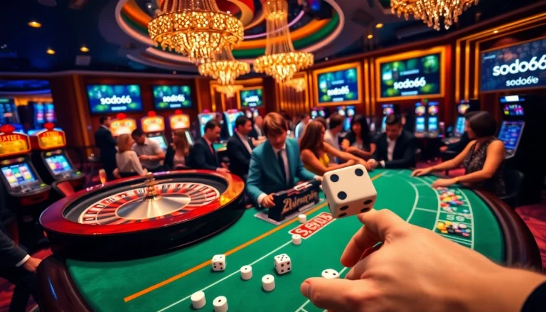 Experience the excitement of high-stakes gambling at sodo66 with vibrant casino graphics.