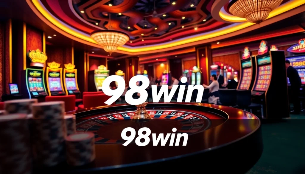 Exciting gameplay at the 98win online casino with roulette, poker, and vibrant slot machines.