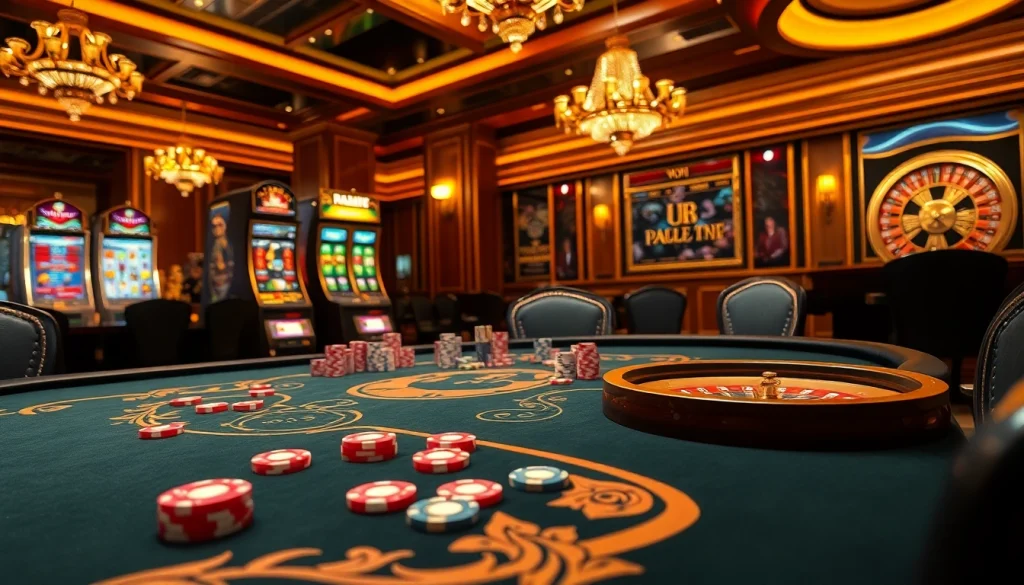 Players engage in high-stakes poker at a luxurious Rikvip casino table with vibrant chips and excitement.