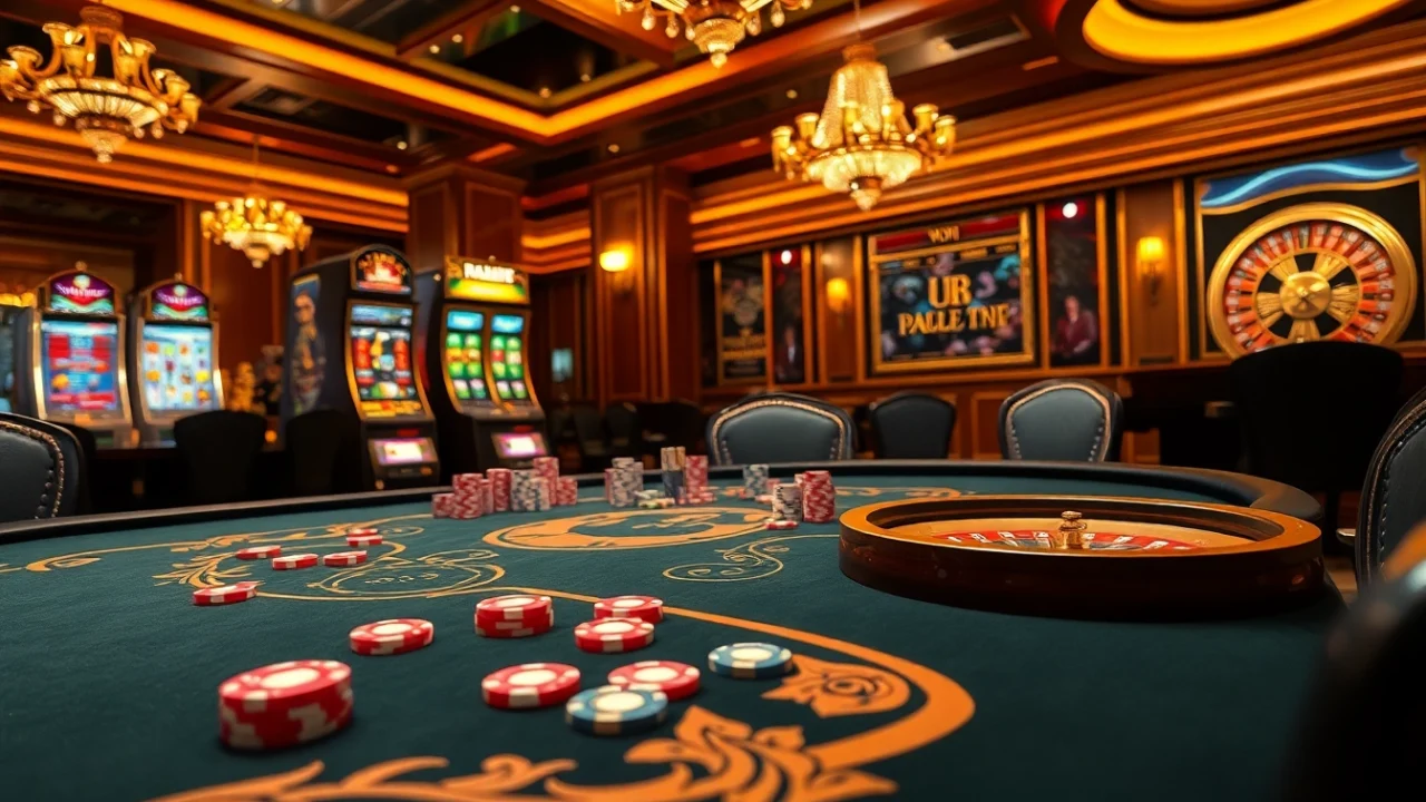 Players engage in high-stakes poker at a luxurious Rikvip casino table with vibrant chips and excitement.