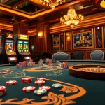 Players engage in high-stakes poker at a luxurious Rikvip casino table with vibrant chips and excitement.