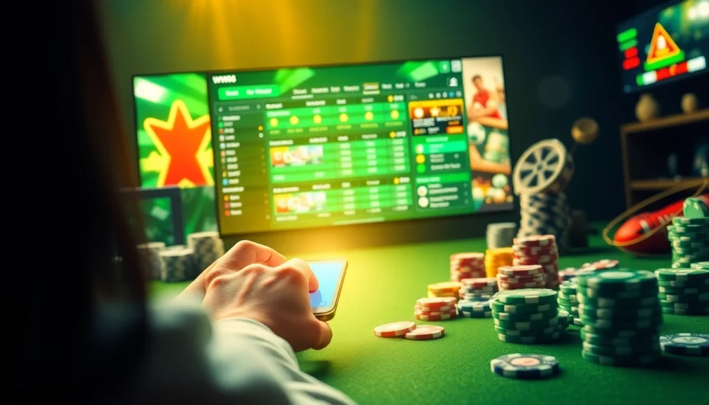 Link vào WW88 displayed on a smartphone, showcasing an engaging online gambling interface with vibrant colors and casino props.