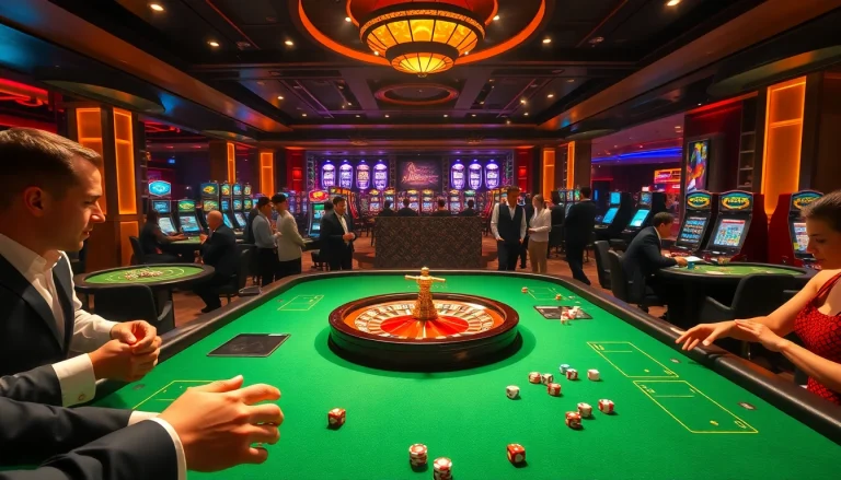 Experience the thrill of gambling at rikvip with luxurious casino tables and vibrant gaming action.