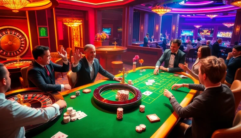 Players enjoying a thrilling game at a sunwin casino table, showcasing excitement and action.