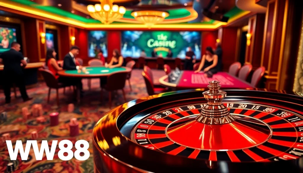 Engage with WW88's exciting casino atmosphere featuring roulette and poker.