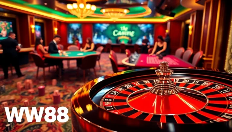 Engage with WW88's exciting casino atmosphere featuring roulette and poker.