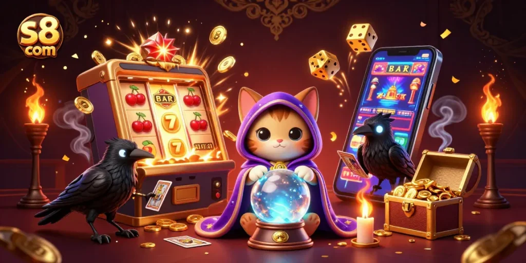 Spin and win at s8 com with an enchanting illustration of mystical elements and dynamic casino action.
