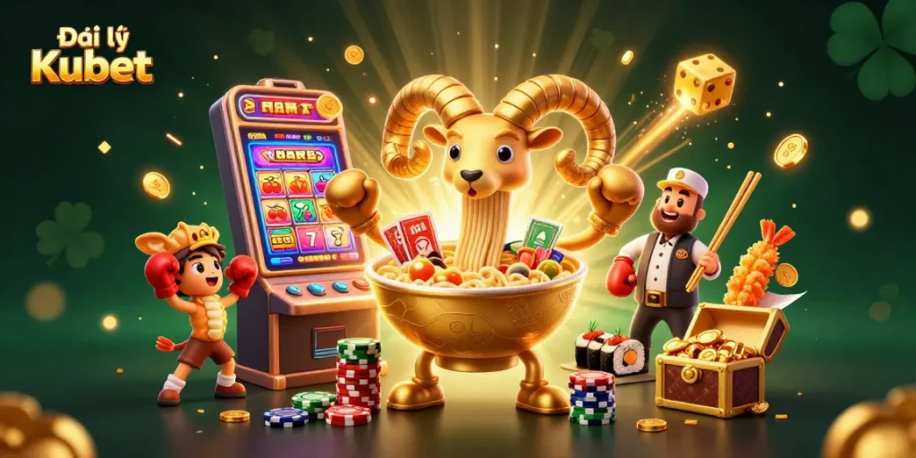 Engage with Đại lý Kubet for winning strategies and vibrant casino experiences in this dynamic 3D illustration.