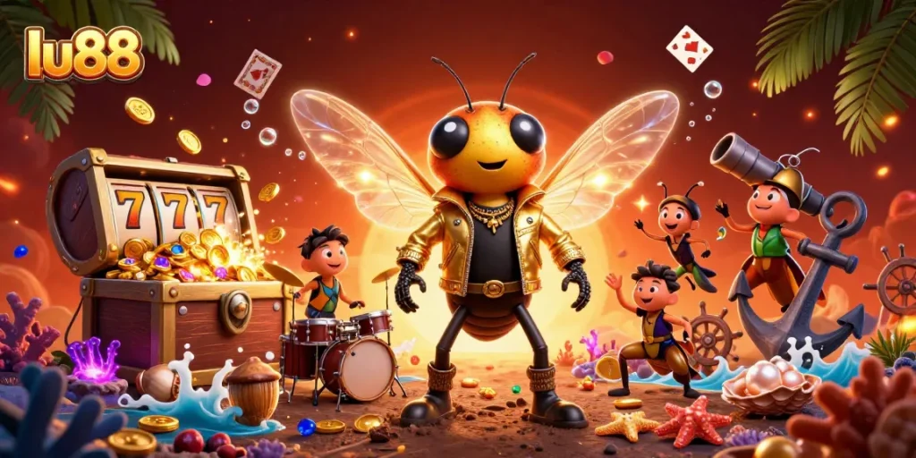 Spin to win at lu88 with vibrant slots and animated characters in a dynamic casino scene.